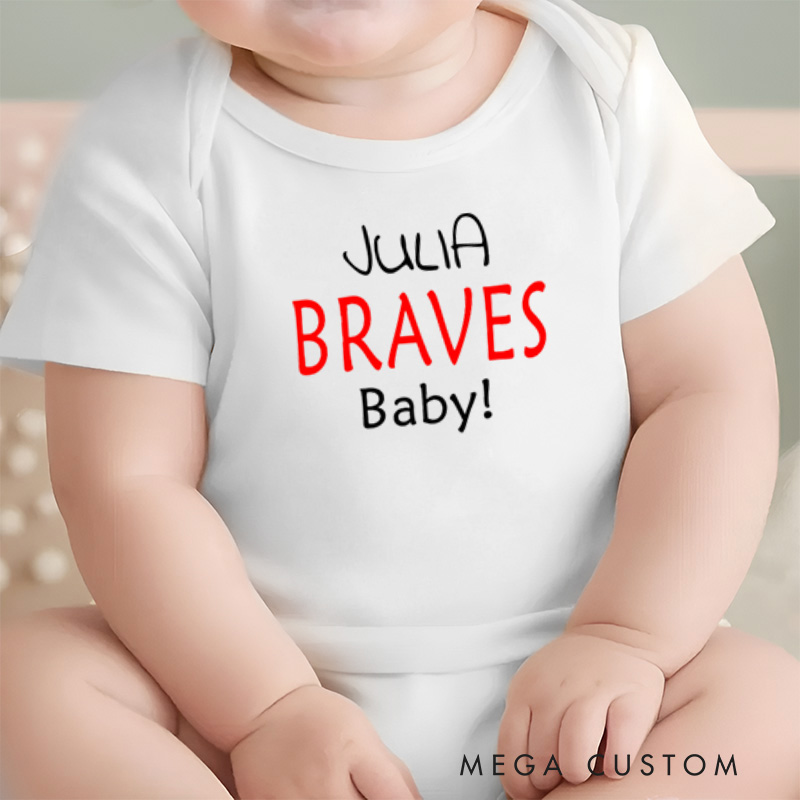 Personalized Braves Baby Simple and Cheerful Team Spirit Design for Little Fans Baby Onesie