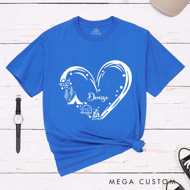 Personalized Heart of Camping T-Shirt Happy Camper Shirt Gift for Hiking Outdoors Adventure Lover 