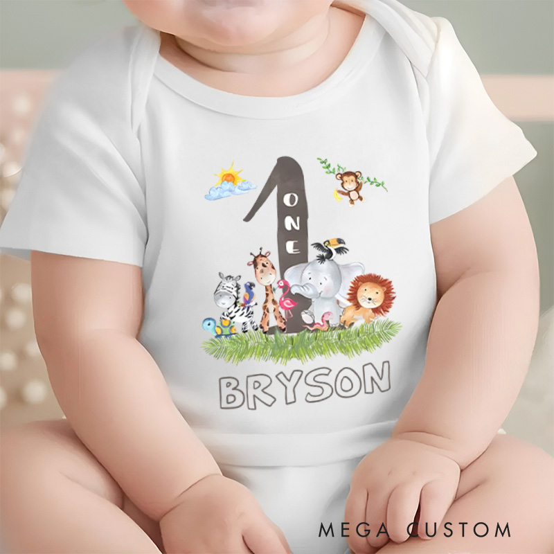 Personalized First Birthday Animals Baby Onesie Baby Gift