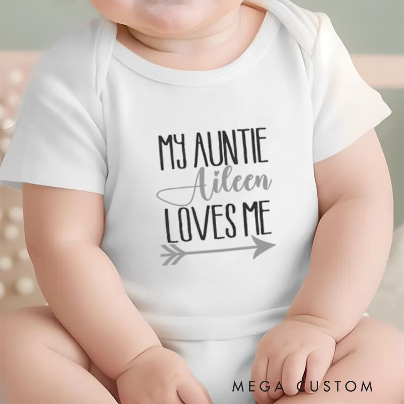 Personalized My Auntie Loves Me Sweet Arrow Themed Family Baby Onesie