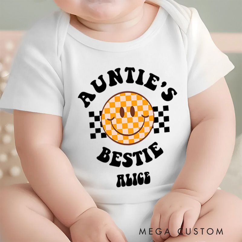Personalized Auntie's Bestie Romper Baby Onesie Pregnancy Announcement Gift