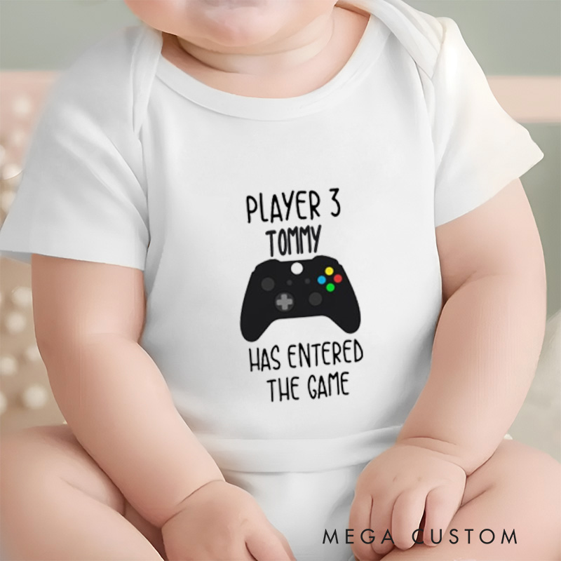 Personalized Player Three Has Entered the Game Fun Gaming Family Baby Onesie