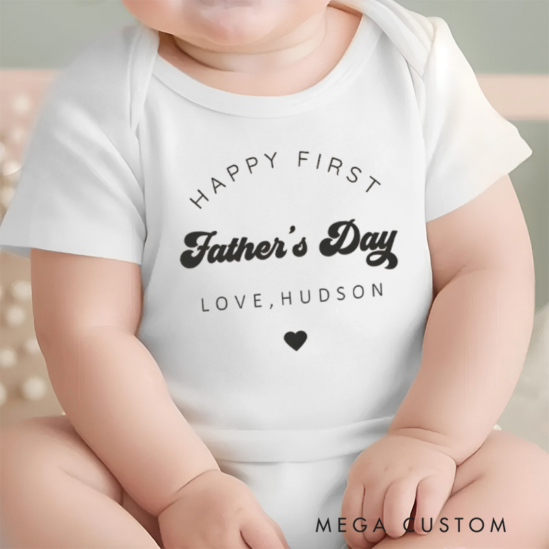 Personalized Happy First Fathers Day Baby Onesie Funny Gift for Baby