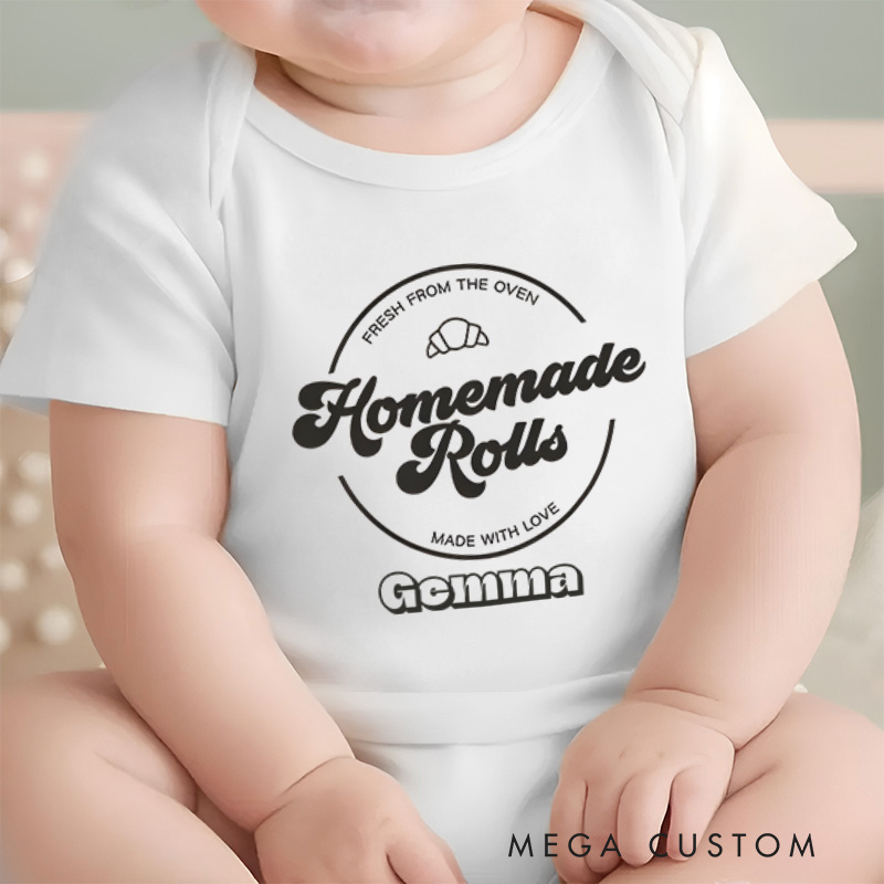 Personalized Homemade Rolls Baby Onesie Funny Thanksgiving Baby Gift