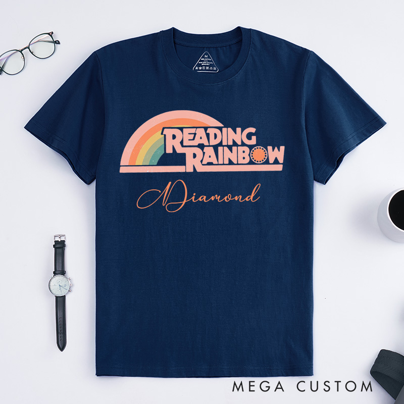 Personalized Reading Rainbow Classic T-Shirts Love to Read Tee Funny Librarian Tee with Name Reading Retro Tshirt Book Lover Shirt Gift for Reader