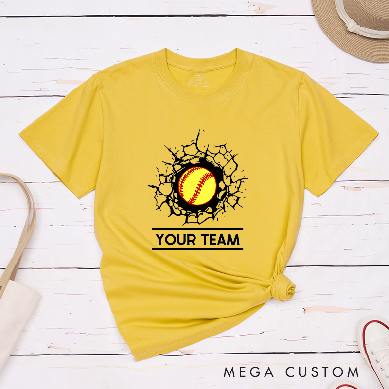 Personalized Softball Team T-Shirt Design Featuring Customizable Team Name Bold Softball Graphic and Dynamic Cracked Wall Effect