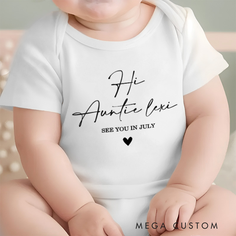 Personalized Hi Auntie Baby Onesie Aunt To Be Gift Baby Announcement Gift