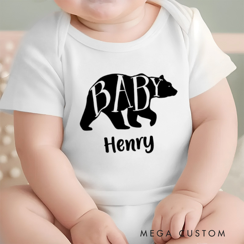 Personalized Hand Lettered Bear Design Baby Onesie Father's Day Gift Nursery Gift