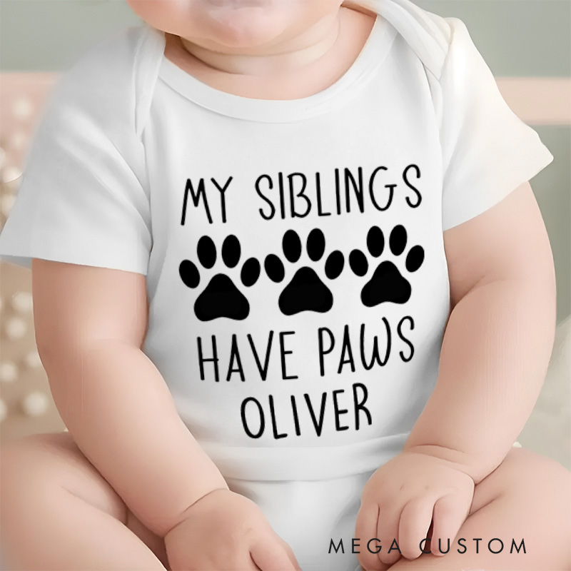 Personalized My Siblings Have Paws Baby Onesie Cute Baby Shower Gift