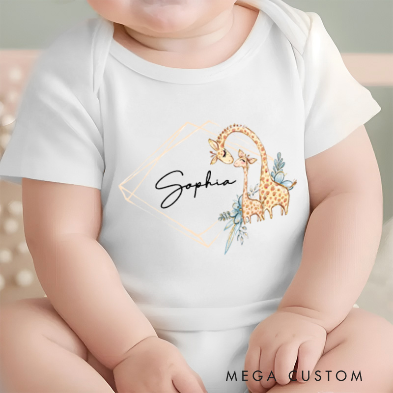 Personalized Mum & Baby Giraffe Wreath Baby Onesie Unisex Newborn Baby Gift