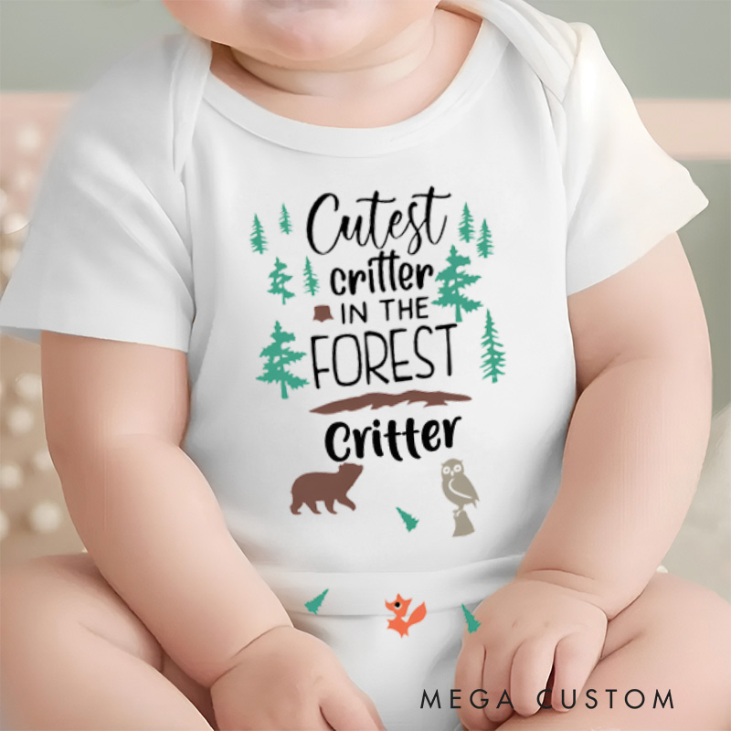 Personalized Cutest Critter In The Forest Baby Onesie Woodland Newborn Baby Gift