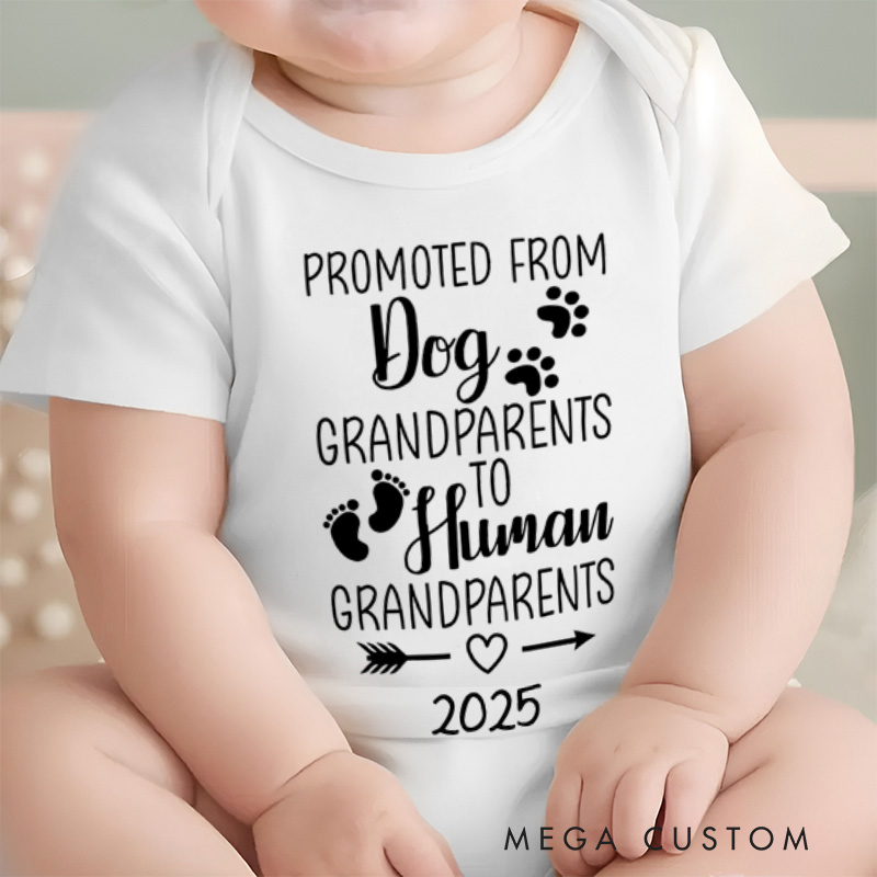Personalized Promoted From Dog Grandparents To Human Grandparents Baby Onesie New Baby Gift