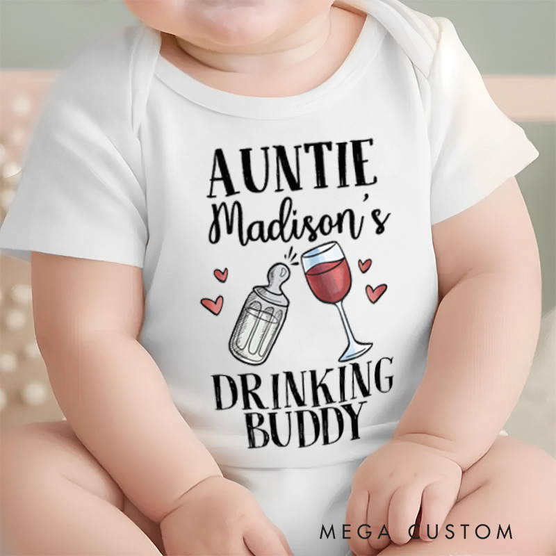 Personalized Auntie's Drinking Buddy Baby Onesie Baby Shower Gift New Dad Gifts