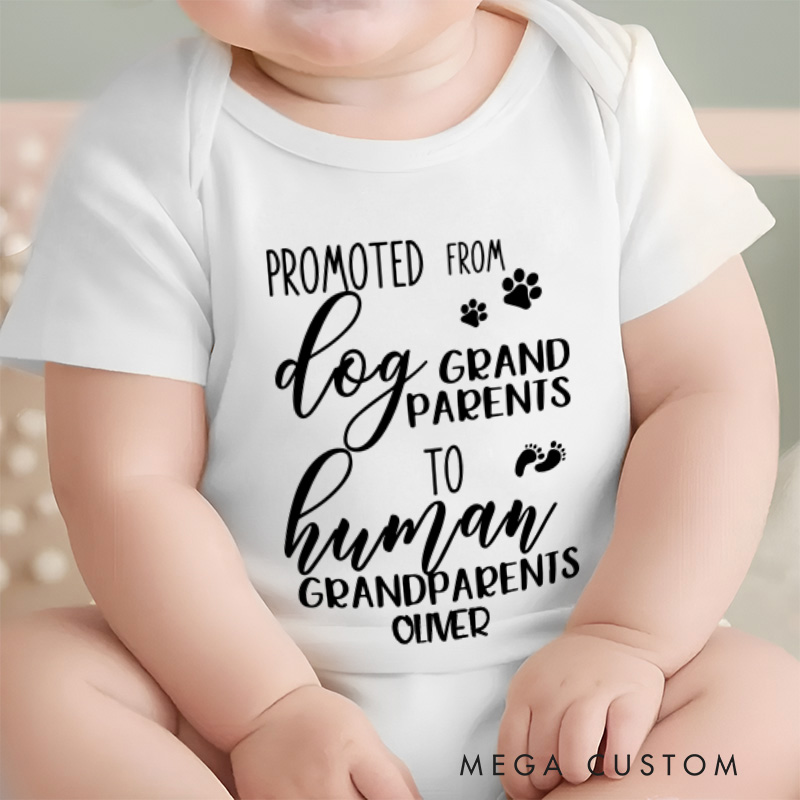 Personalized From Dog Grandparent to Human Grandparent Baby Onesie Pregnancy Announcement Gift