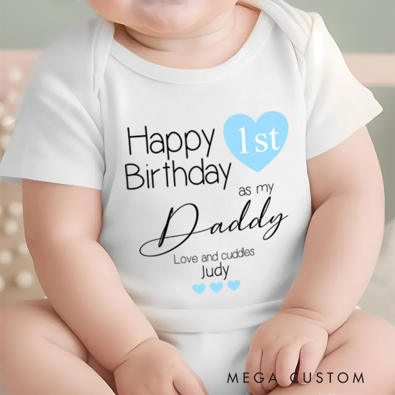 Personalized Happy 1st Birthday as My Daddy Blue Baby Onesie New Dad Gift
