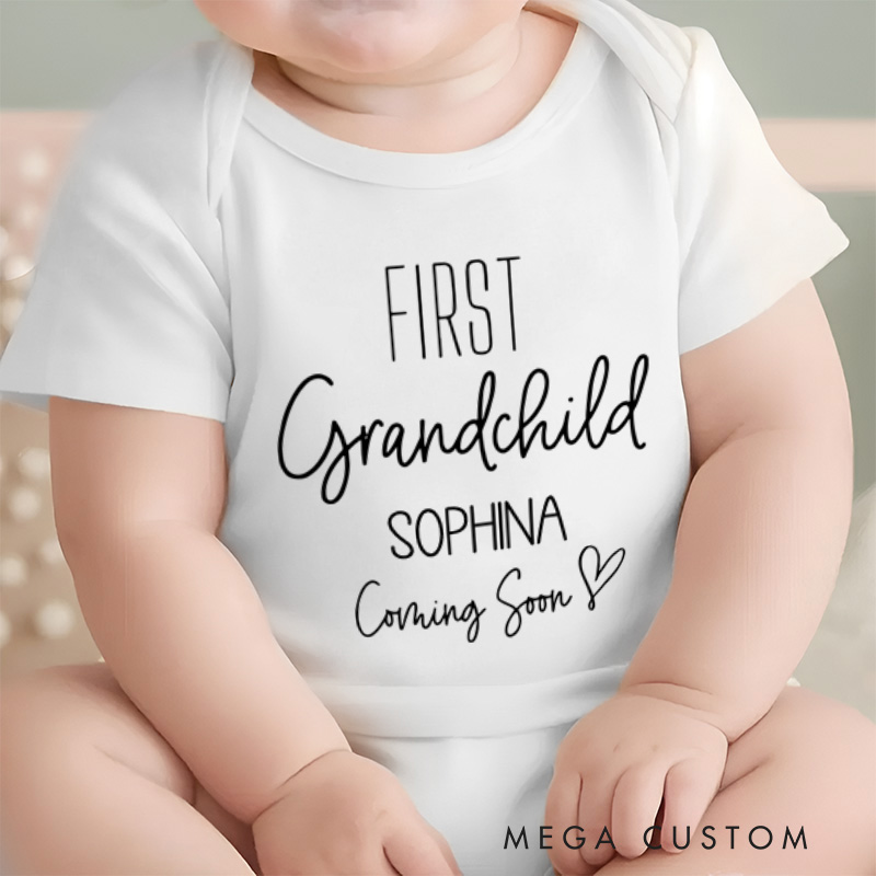 Personalized First Grandchild Coming Soon Baby Onesie Grandparents Pregnancy Announcement Gift