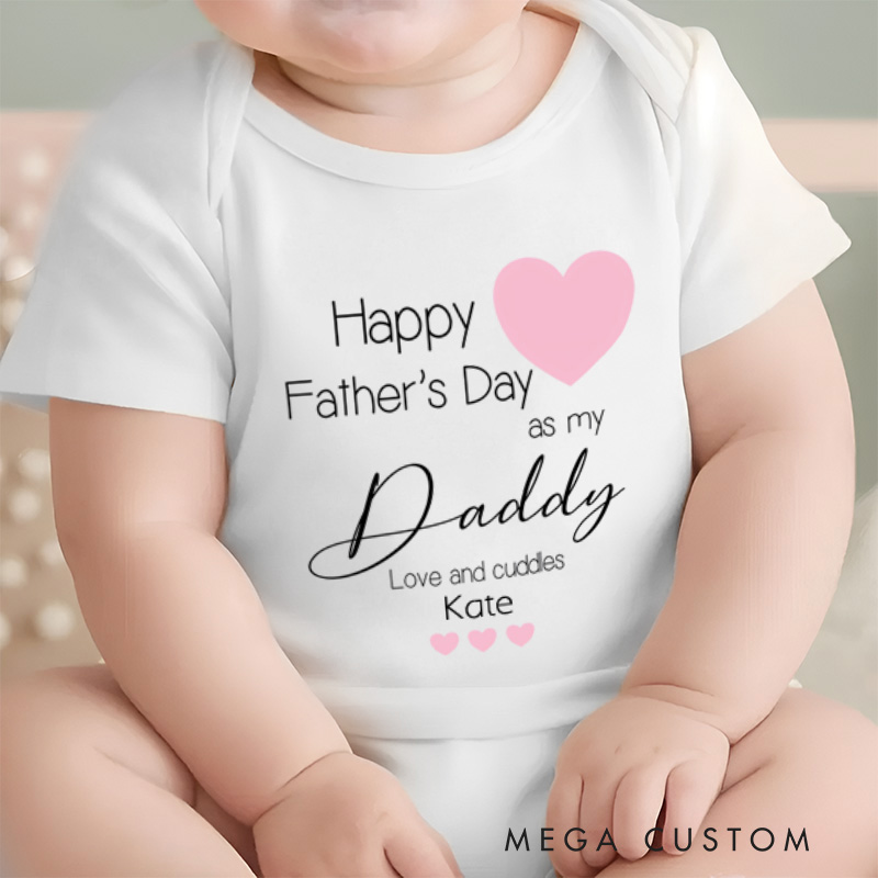 Personalized Happy 1st Birthday as My Daddy Pink Baby Onesie New Dad Gift