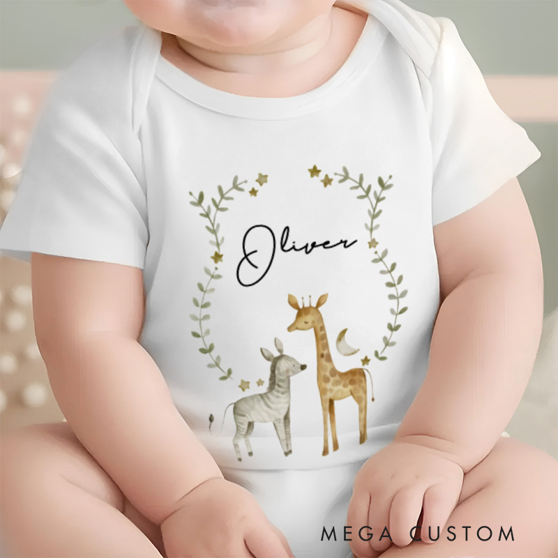 Personalized Jungle Animals Baby Onesie with Your Name Gift for Baby