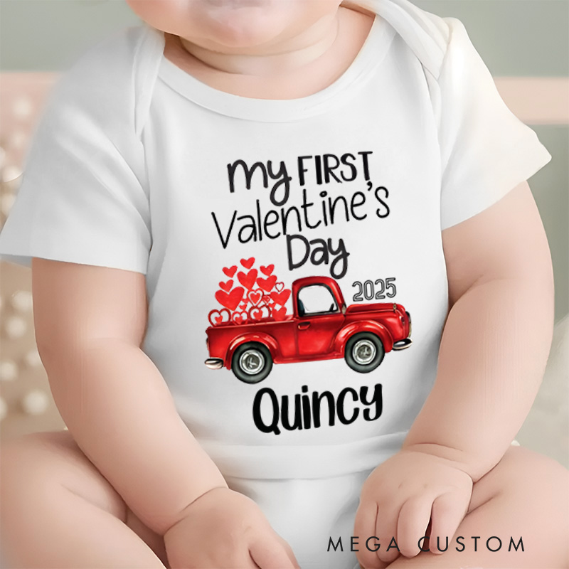 Personalized Red Car My 1st Valentine's Day Baby Onesie 