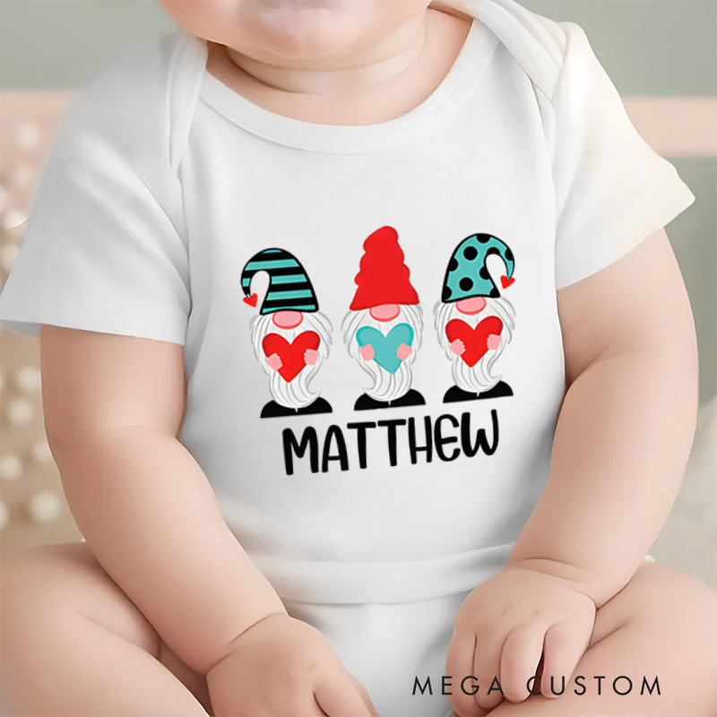 Personalized Cute Gnome Valentine's Day Baby Onesie Gift for New Baby