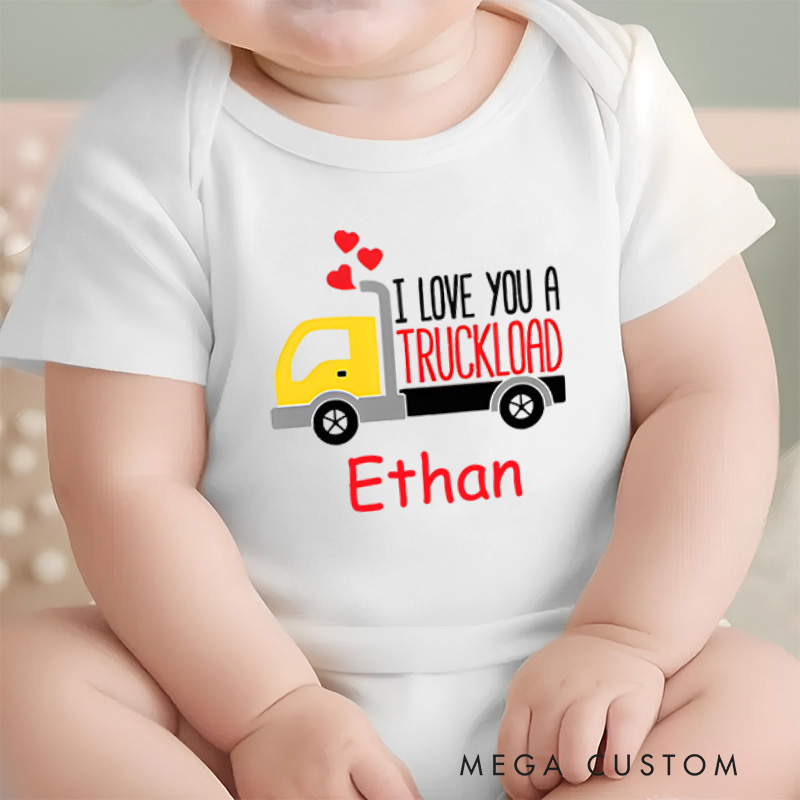 Personalized I Love You a Truckload Valentine's Baby Onesie Gift for Baby