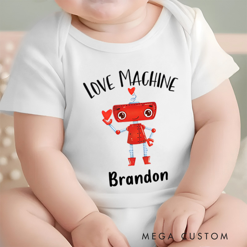 Personalized Love Machine Robot Baby Onesie Valentine's Baby Gift