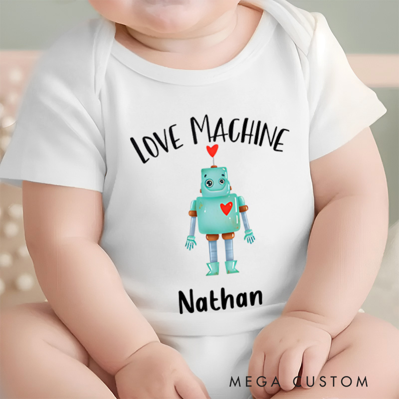 Personalized Love Machine Cute Robot with Heart Baby Onesie Baby Shower Gift