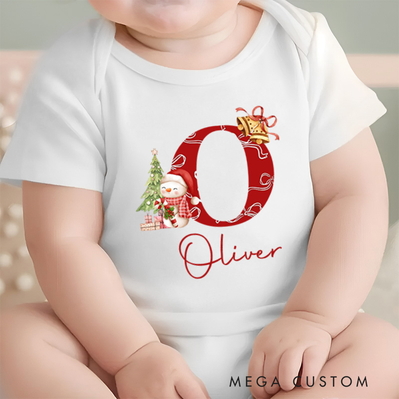 Personalized Christmas Surname Alphabet Baby Onesie Gift for New Baby
