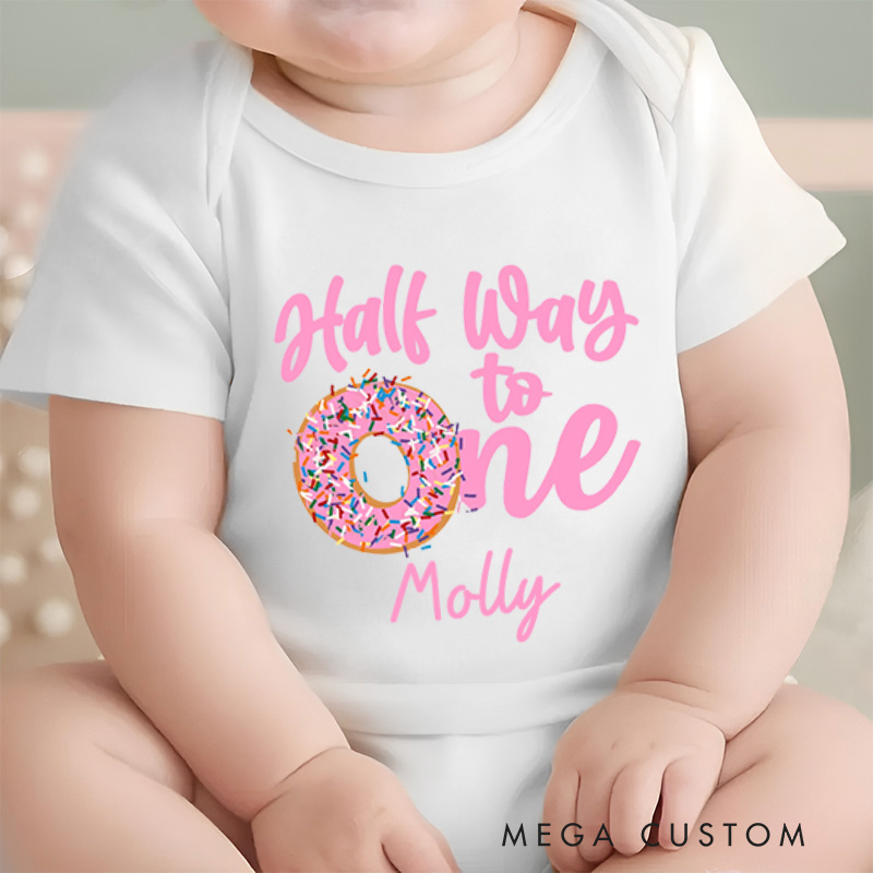 Personalized Half Way To One Baby Onesie Six Month Birthday Gift New Baby Gift