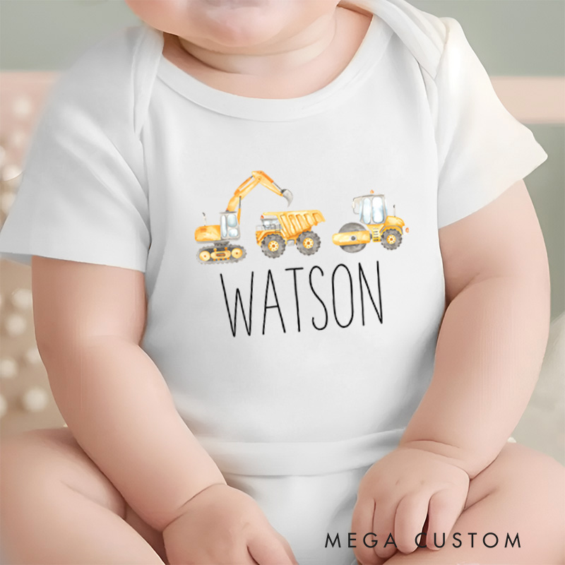 Personalized Construction Vehicle Baby Onesie Baby Shower Gift