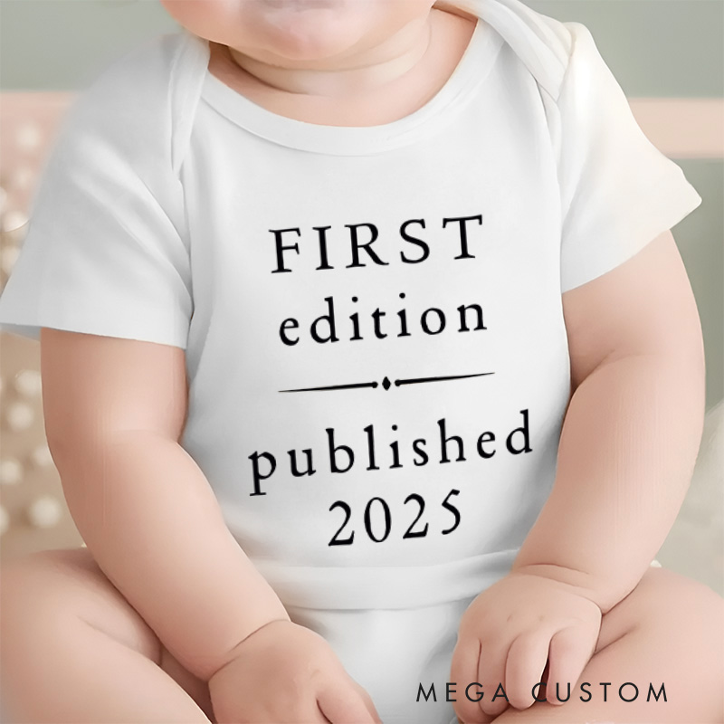 Personalized First Edition Published 2025 Vintage Baby Onesie Gift for New Baby
