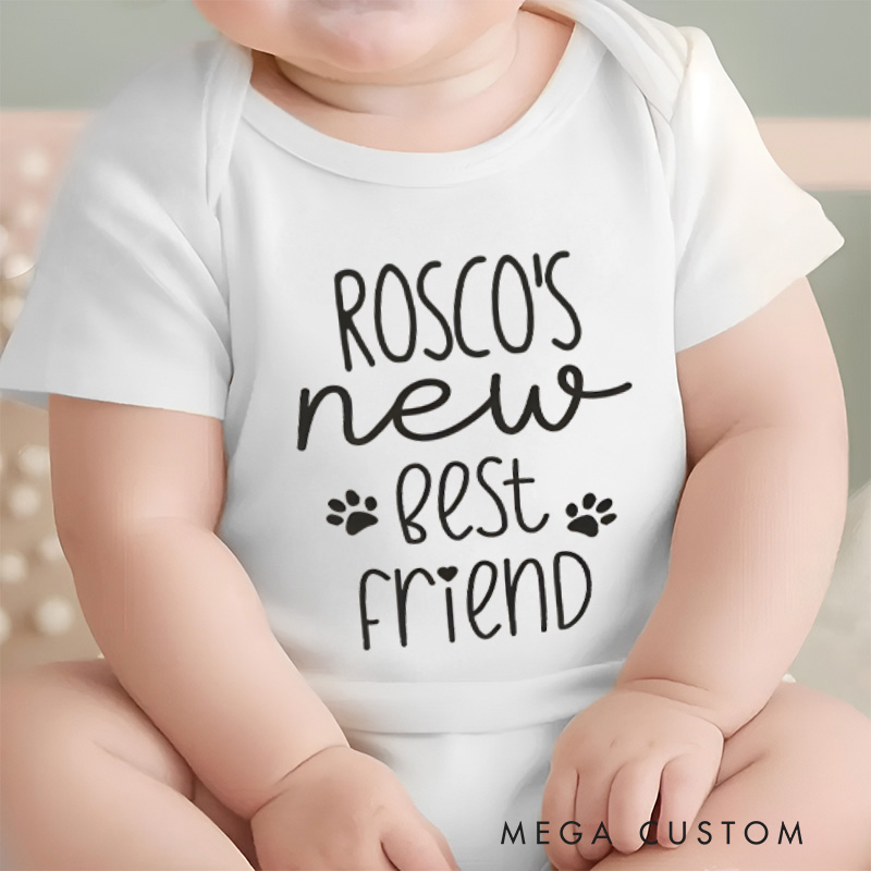 Personalized Rosco New Best Friend Paw Print Baby Onesie Pet Lover Gift