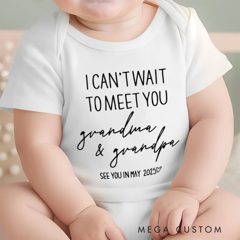 Personalized I Can't Wait to Meet You Grandpa and Grandma See You Soon Baby Onesie New Baby Gift