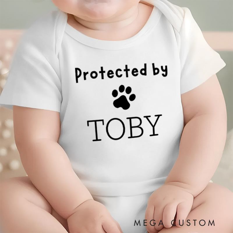 Personalized Protected by Paw Print Baby Onesie Pet Lover Gift