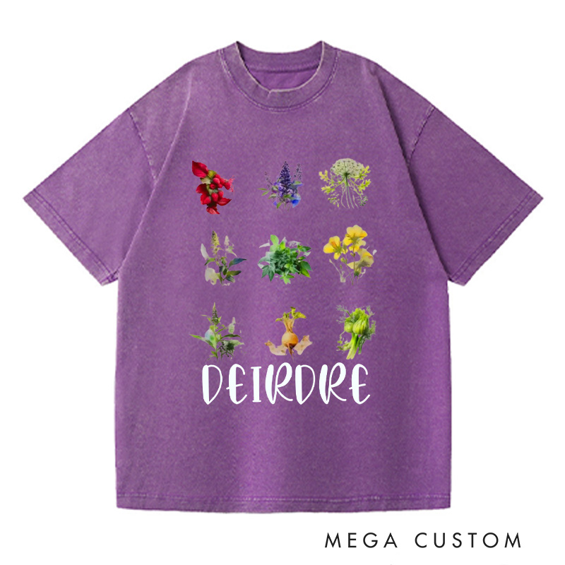 Personalized Women's Reproductive Health Herbs Washed T-Shirts Plant Lover Tee Shirt Gardening Shirt for Gardener Gift