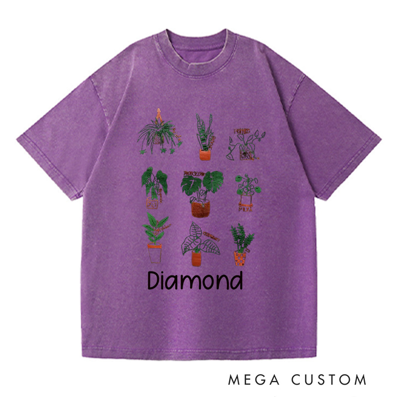 Personalized Plant Washed T-Shirts Plant Screen Printed T Shirt Plant Lover Shirt Gardening Shirt Plant Lover Gift for Gardener Shirt 