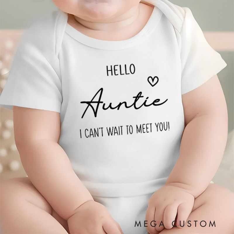 Personalized Hello I Cant Wait to Meet You Heart Baby Onesie Pregnancy Announcement Gift