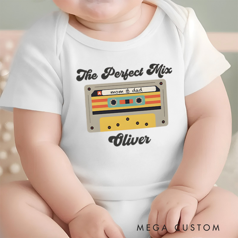 Personalized the Perfect Mix Mom and Dad Cassette Baby Onesie Baby Shower Gift