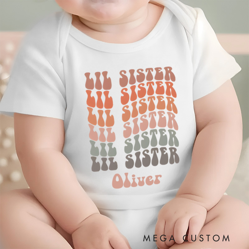 Personalized Lil Sister Name Baby Onesie Gift for New Baby
