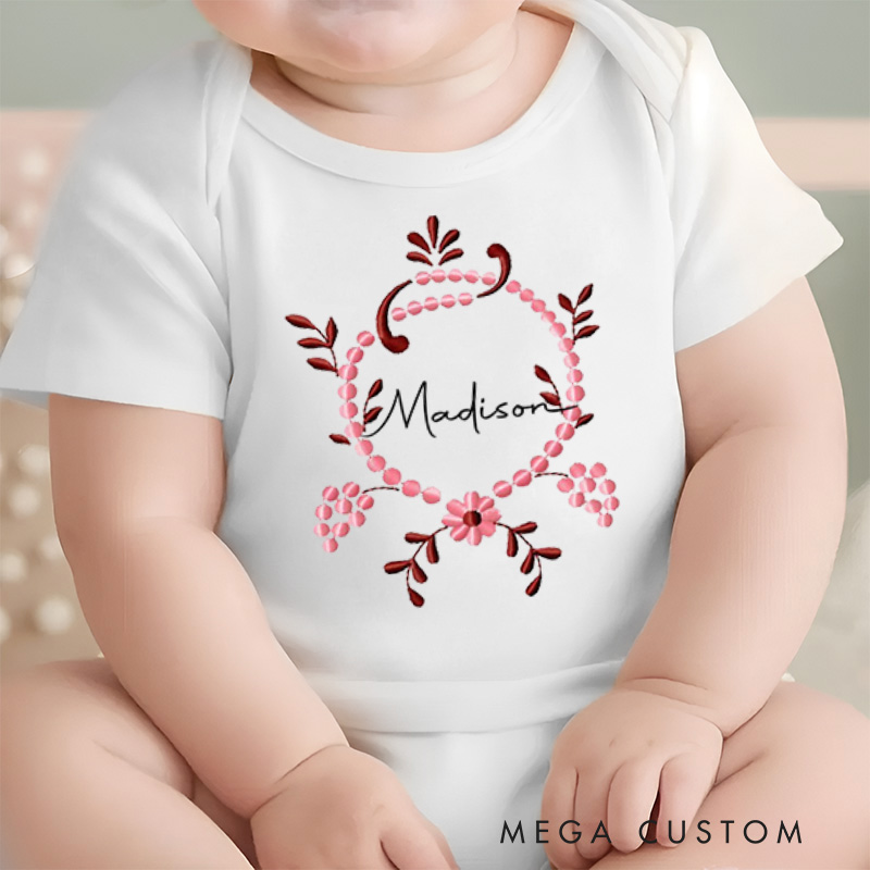 Personalized Floral Wreath Design for Baby Family Gifts Baby Onesie