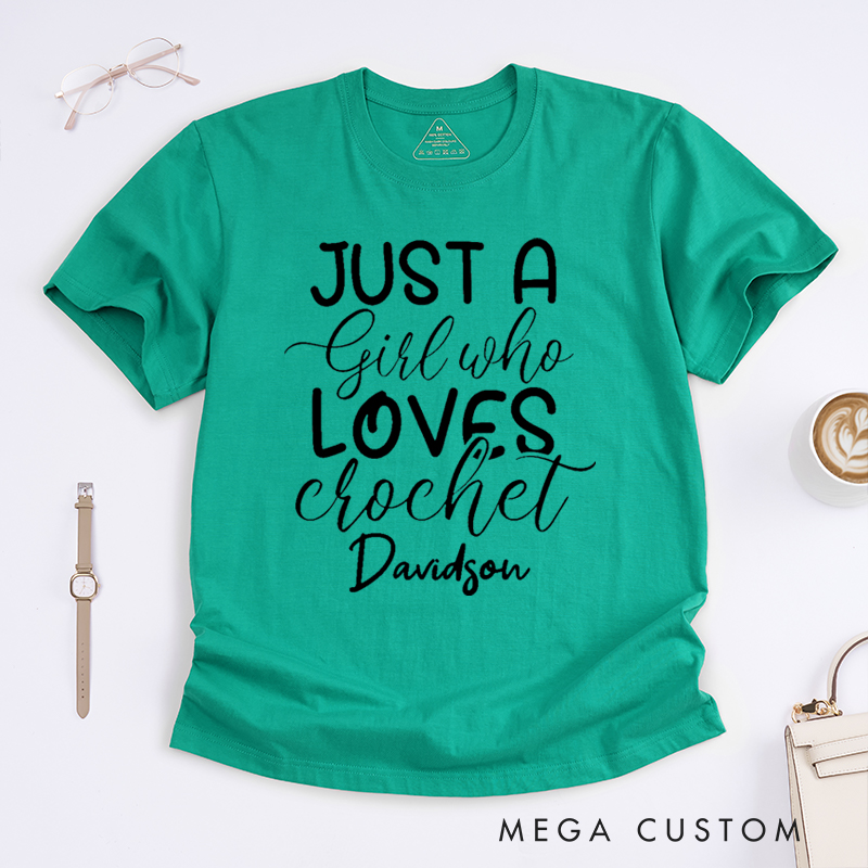 Personalized Just A Girl Who Loves Crochet Classic T-Shirts Gift for Knitting Lover knitting Mom Gift Grandma Knitting Shirt Knitter Shirt