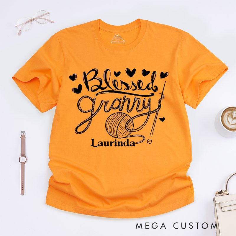 Personalized Blessed Granny Classic T-Shirts Gift for Knitting Lover knitting Mom Gift Grandma Knitting Shirt Knitter Shirt