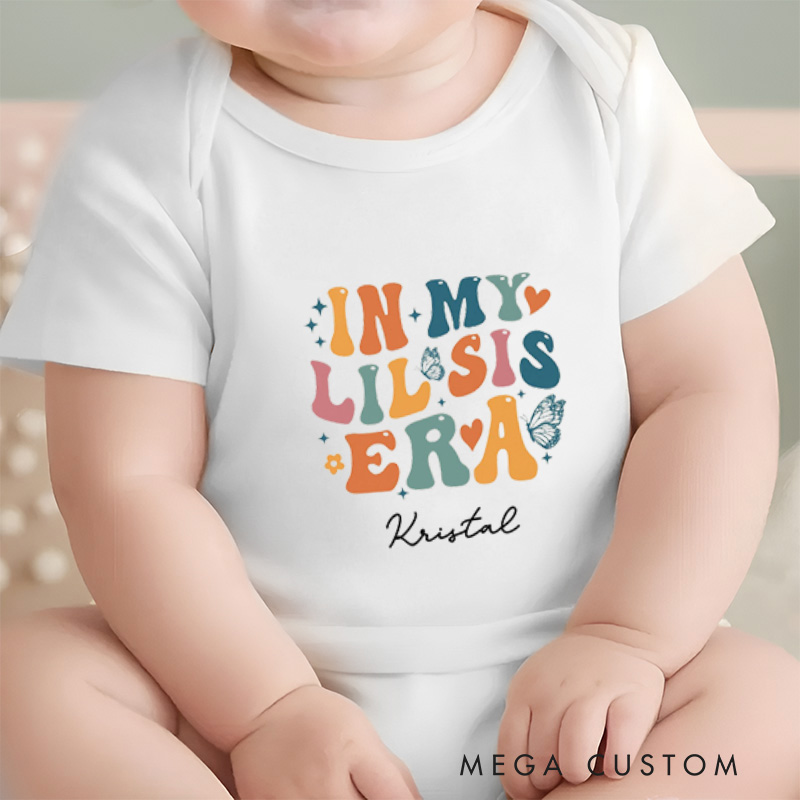 Personalized In My Lil Sis Era Cute and Colorful Design Celebrating Little Sisters Onesie