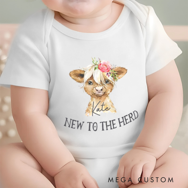 Personalized New to the Herd Baby Onesie Cow Baby Girl Shower Gift