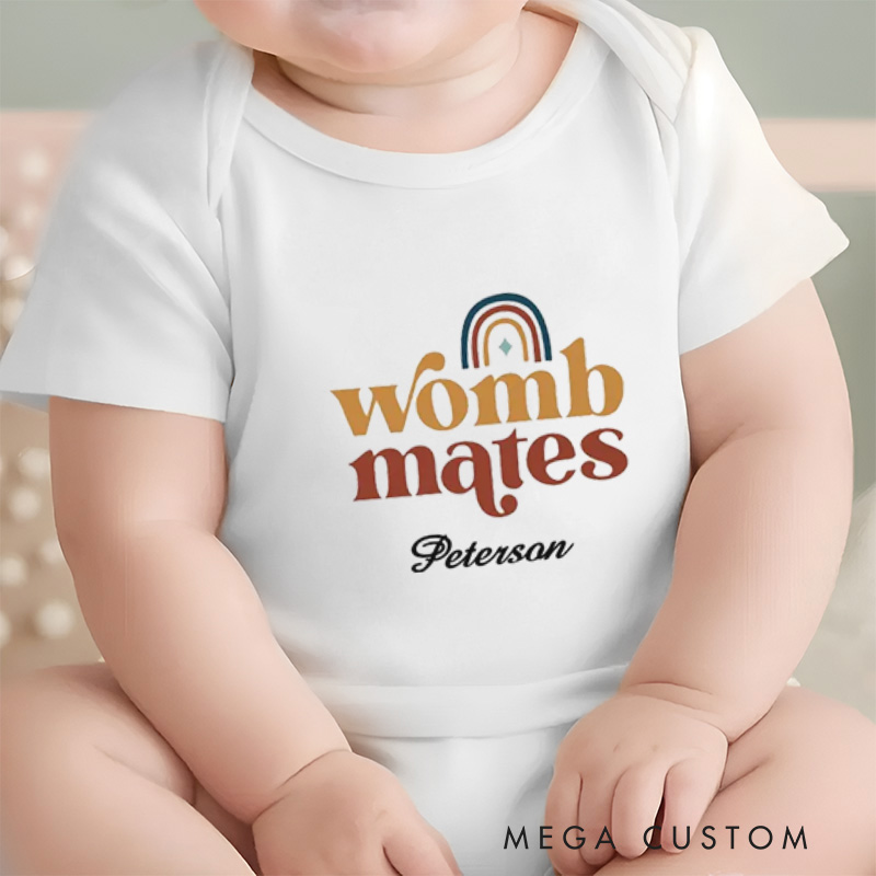 Personalized Womb Mates Cute and Fun Rainbow Design for Twins or Siblings Baby Onesie