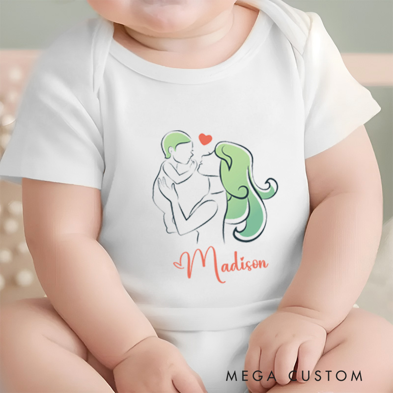 Personalized Sweet and Romantic Couple Illustration with Heart Baby Onesie