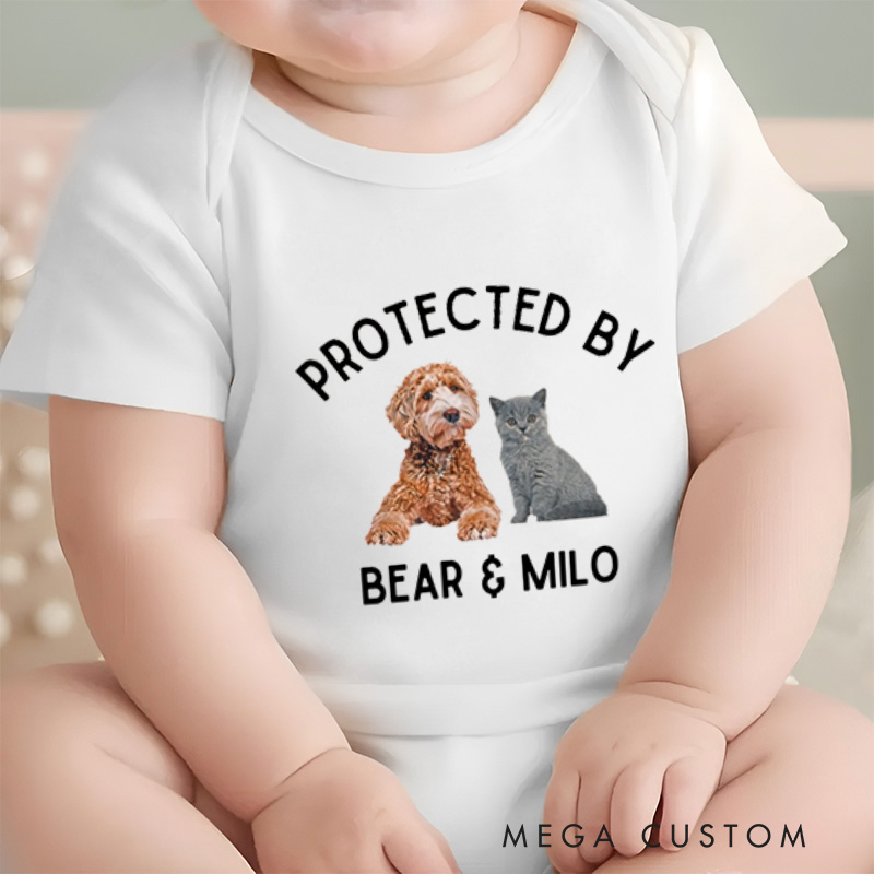 Personalized Protected by Adorable Pet Family Protection Pet Lovers Baby Onesie