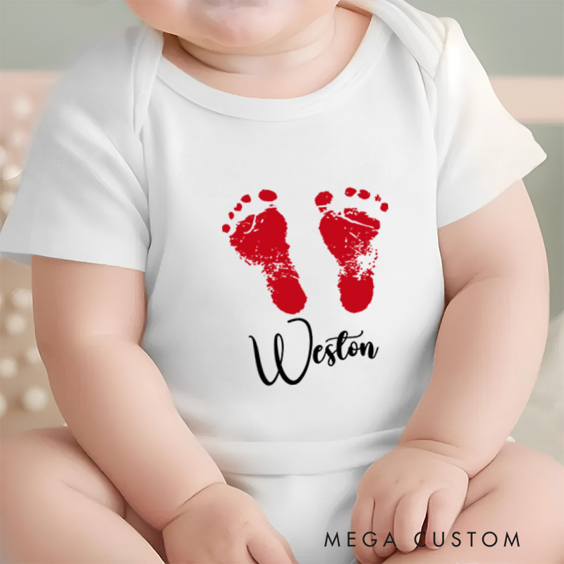 Personalized Name Baby Footprints Design for Heartfelt Gifts Baby Onesie