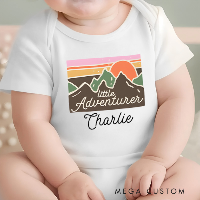 Personalized Little Adventurer Mountain Landscape Baby Onesie Gift for New Baby