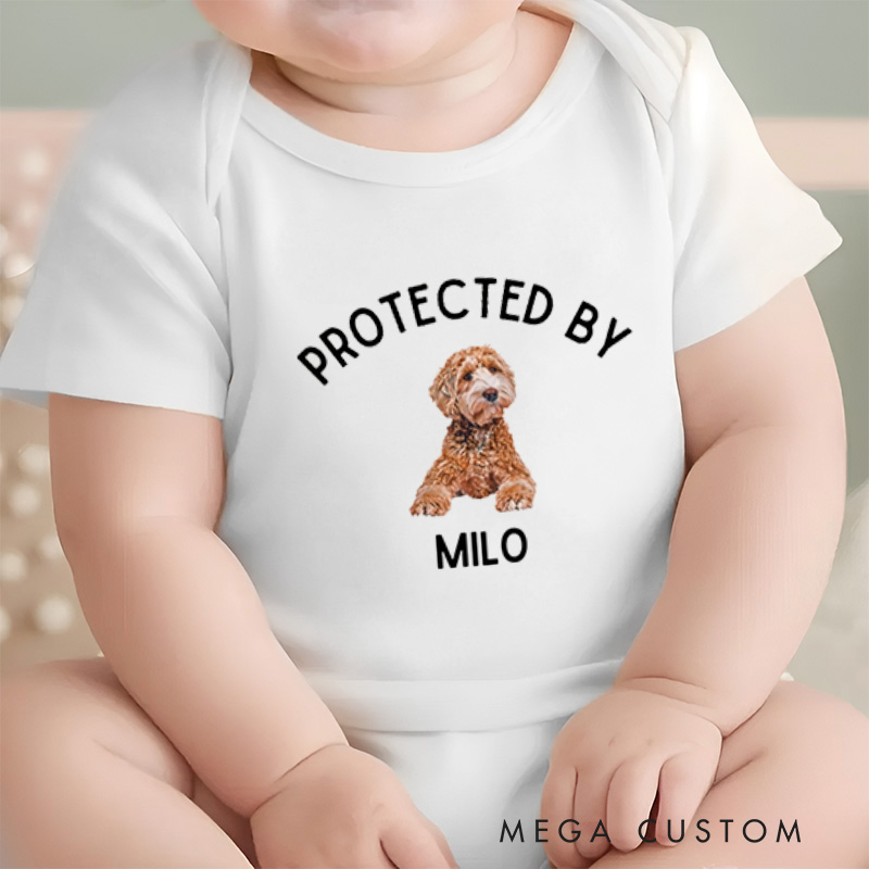 Personalized Protected by Pet Themed Family Protection Design Baby Onesie